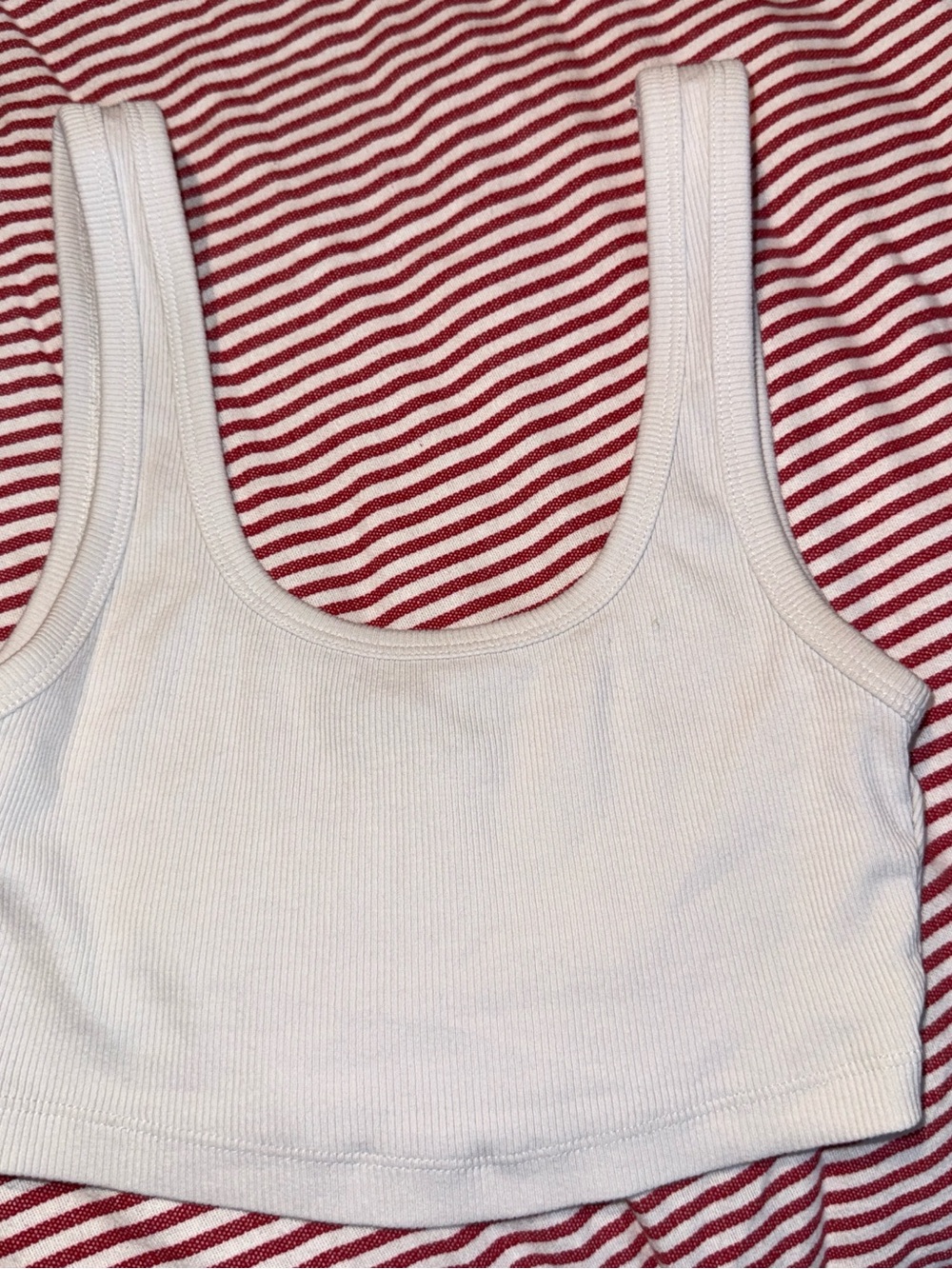Zara White Ribbed Tank with Red Stripe Detail